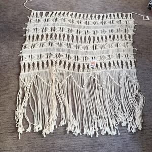 Macrame Wall Hang Boho Fringe Cream White 50”x60”